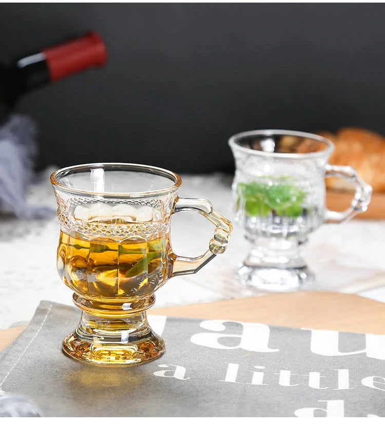 Vintage Embossed Glass Cup with Handle
