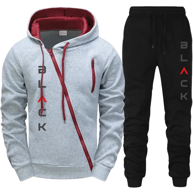 Men's Letter Print Zipper Hoodie Jacket & Jogger Pants Set – Casual Fashion Autumn Winter Tracksuit