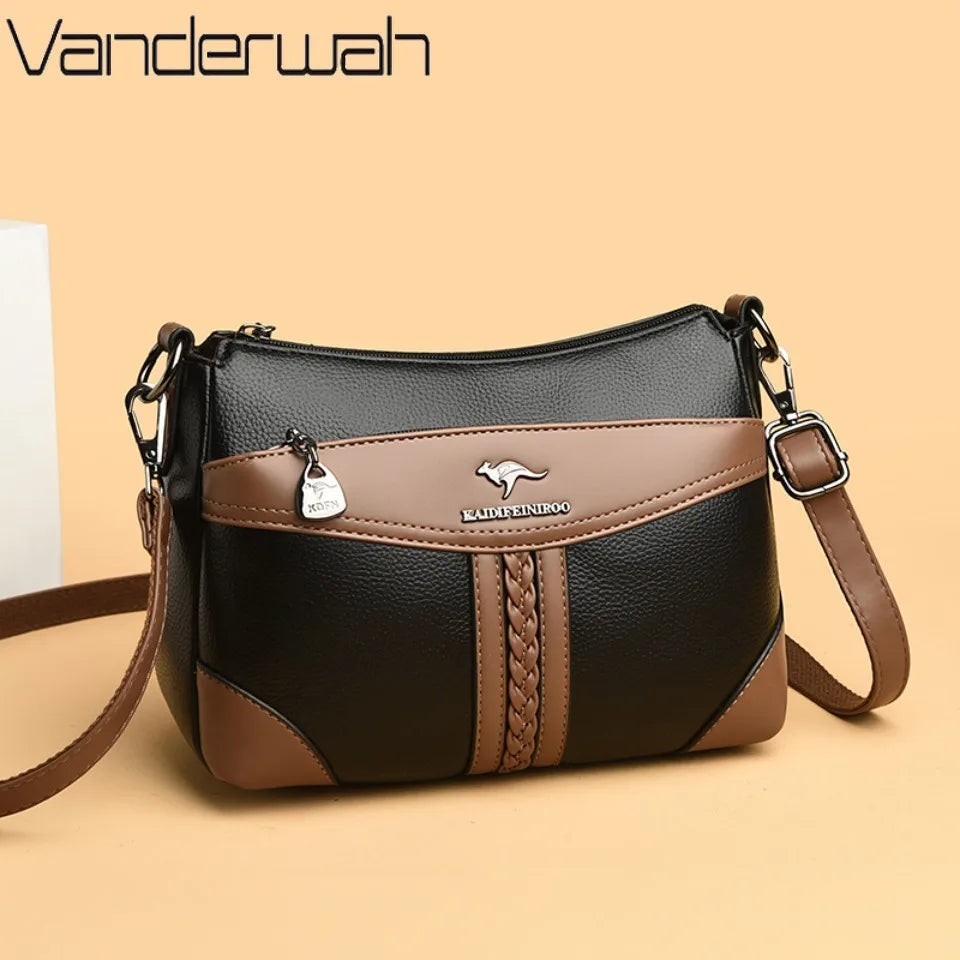 Luxury Genuine Leather Flap Shoulder Bag – Sequin Crossbody Handbag for Women