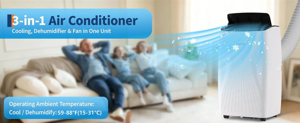 12,000 BTU Portable Air Conditioner — 3-in-1 Free-Standing AC with LED Display, 24H Timer, Remote & Window Kit for Home & Office up to 550 Sq Ft