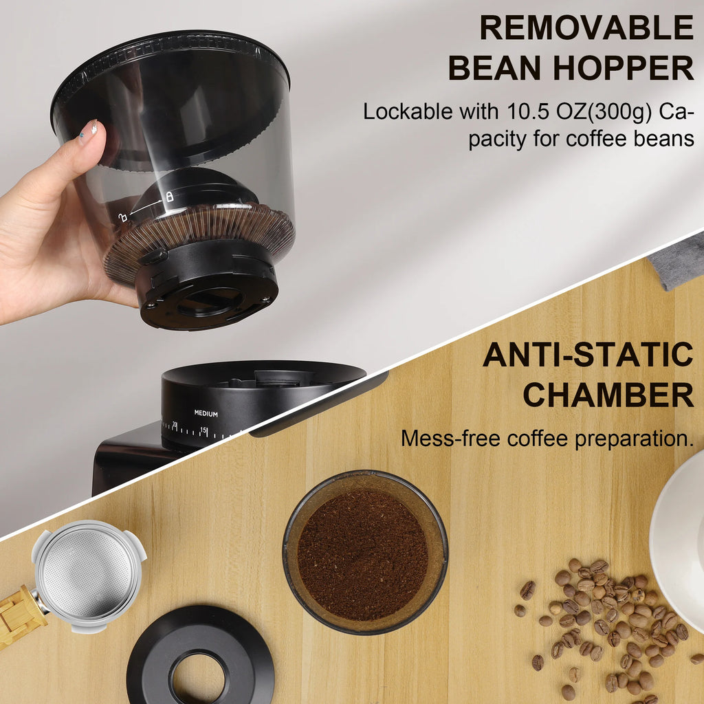 BioloMix Electric Coffee Grinder – 30 Grind Settings, Magnetic Ring, for Espresso, Drip & Pour Over