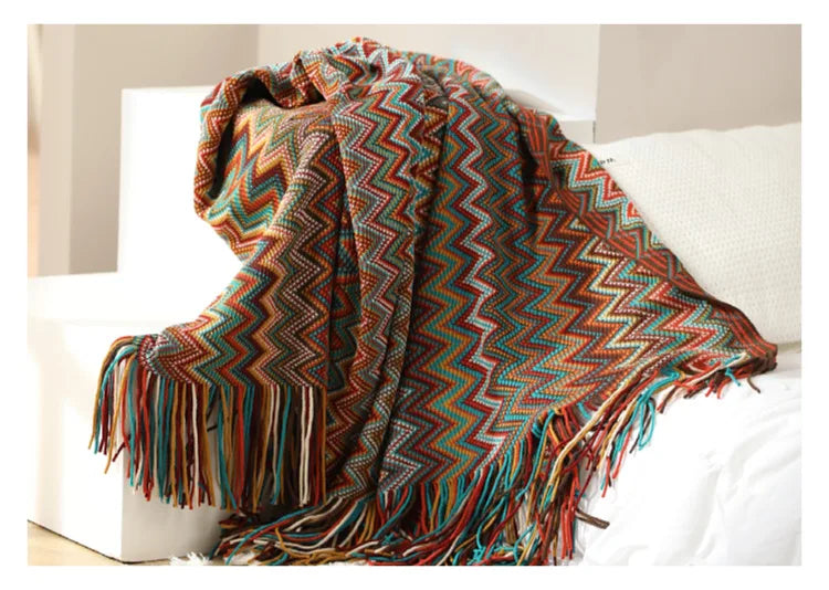 Boho Aztec Throw Blanket – Woven Plaid Sofa Cover, Wall Tapestry & Bed Blanket