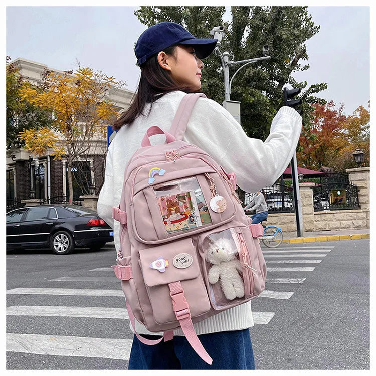 HTLT Korean Style Nylon Backpack – Large Capacity Waterproof Student School Bag for Women