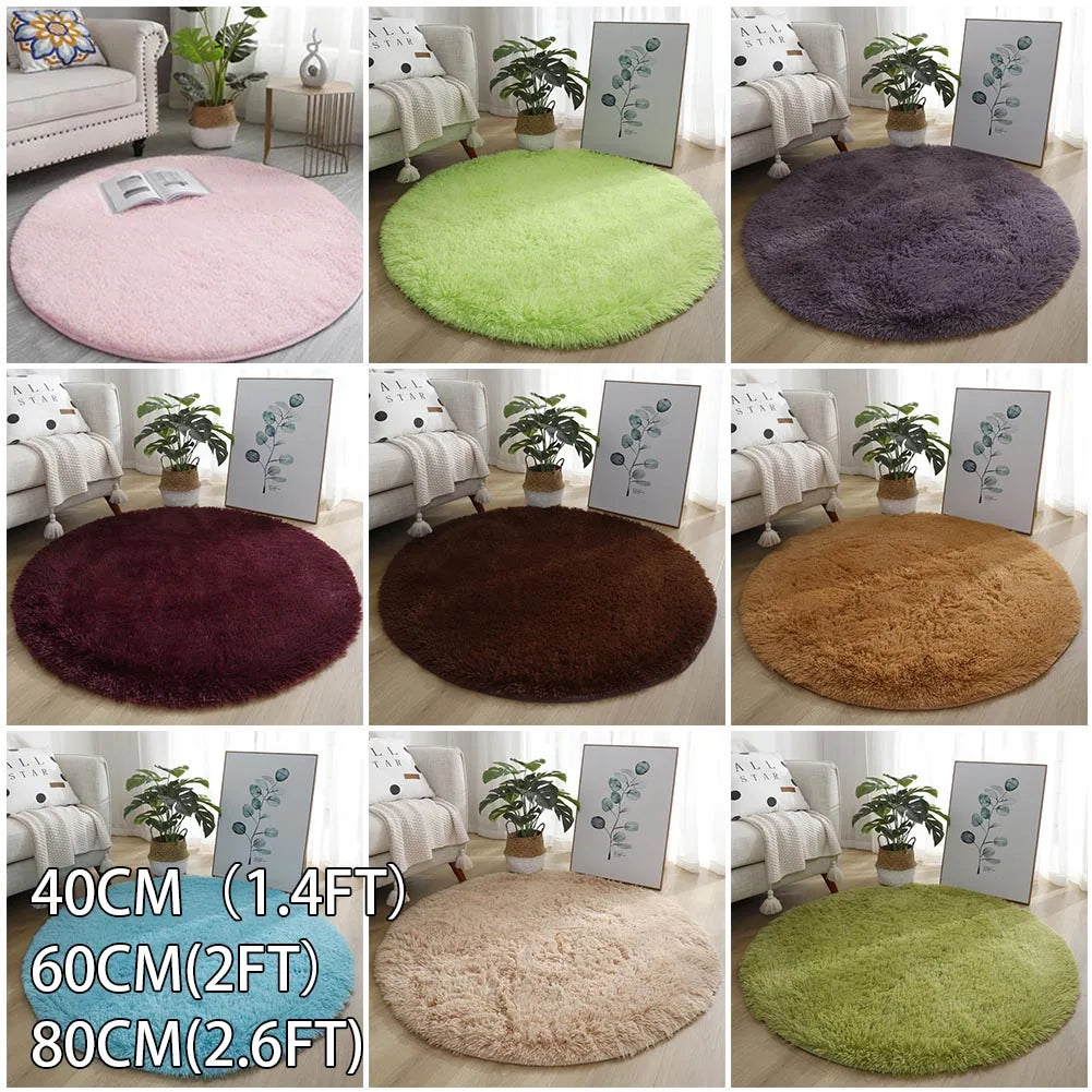 Super Soft Shaggy Area Rug – Anti-Slip 4cm Pile Round Rug for Living Room & Bedroom, 12 Colors & 3 Sizes