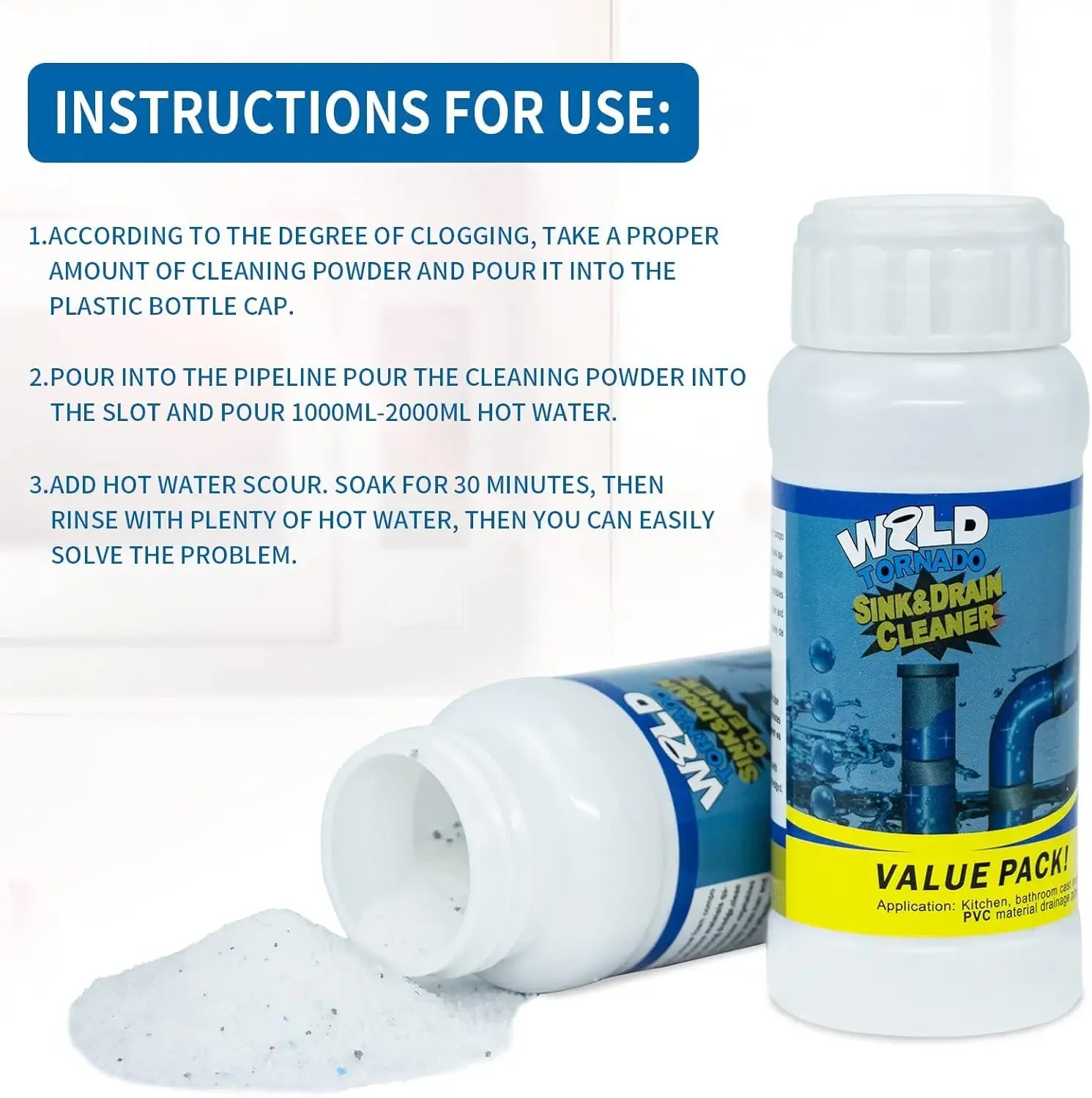 Clear Any Clog Fast — Powerful Sink & Drain Cleaner Powder | 100g, Dissolves Grease, Hair & Soap Scum, Septic Safe, Lemon Scent