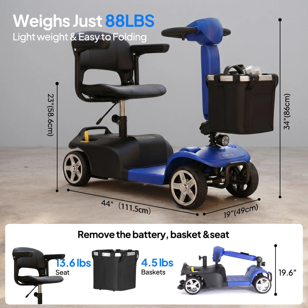 Foldable 4-Wheel Mobility Scooter – 250W, 10-Mile Range