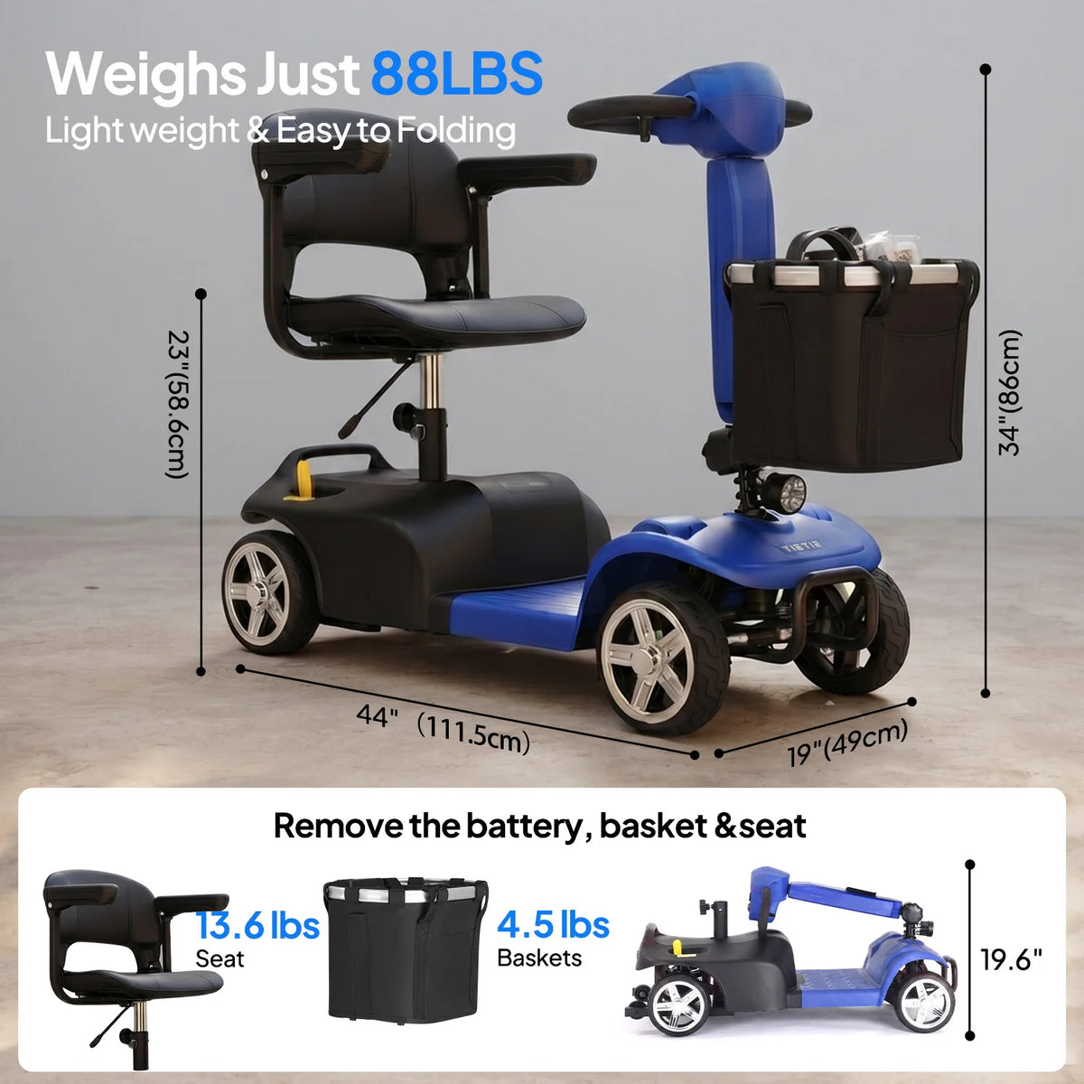 Foldable 4-Wheel Mobility Scooter – 250W, 10-Mile Range