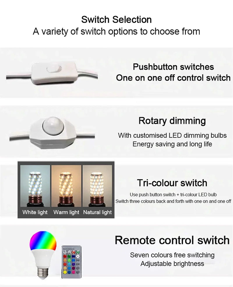 Retro LED Table Lamp – White Shade & Black Base