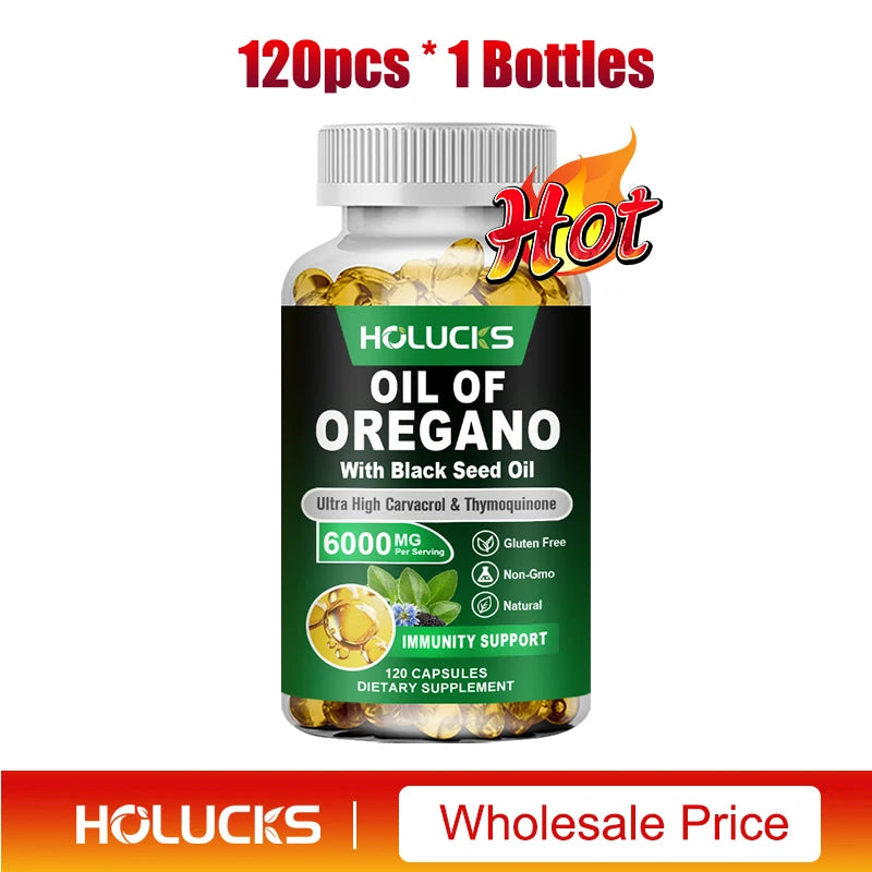 Oregano Oil & Black Seed Oil Softgels – Immune, Gut Health & Antioxidant Support, 60 or 120 Capsules