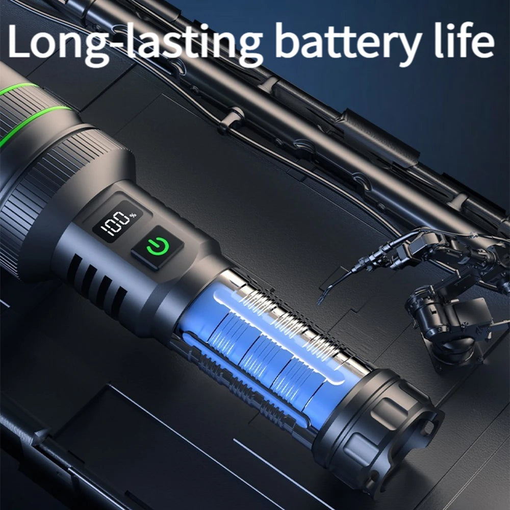2500 Lumen Long Range LED Flashlight – IPX7 Waterproof, Type-C, 5 Modes, Power Bank Function