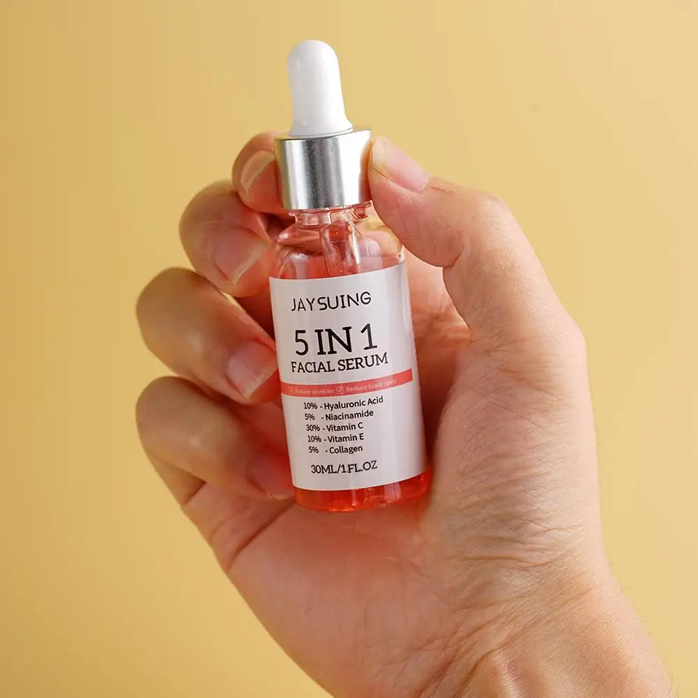 5-in-1 Vitamin C Brightening Face Serum — Hyaluronic Acid, Niacinamide & Collagen (30ml)