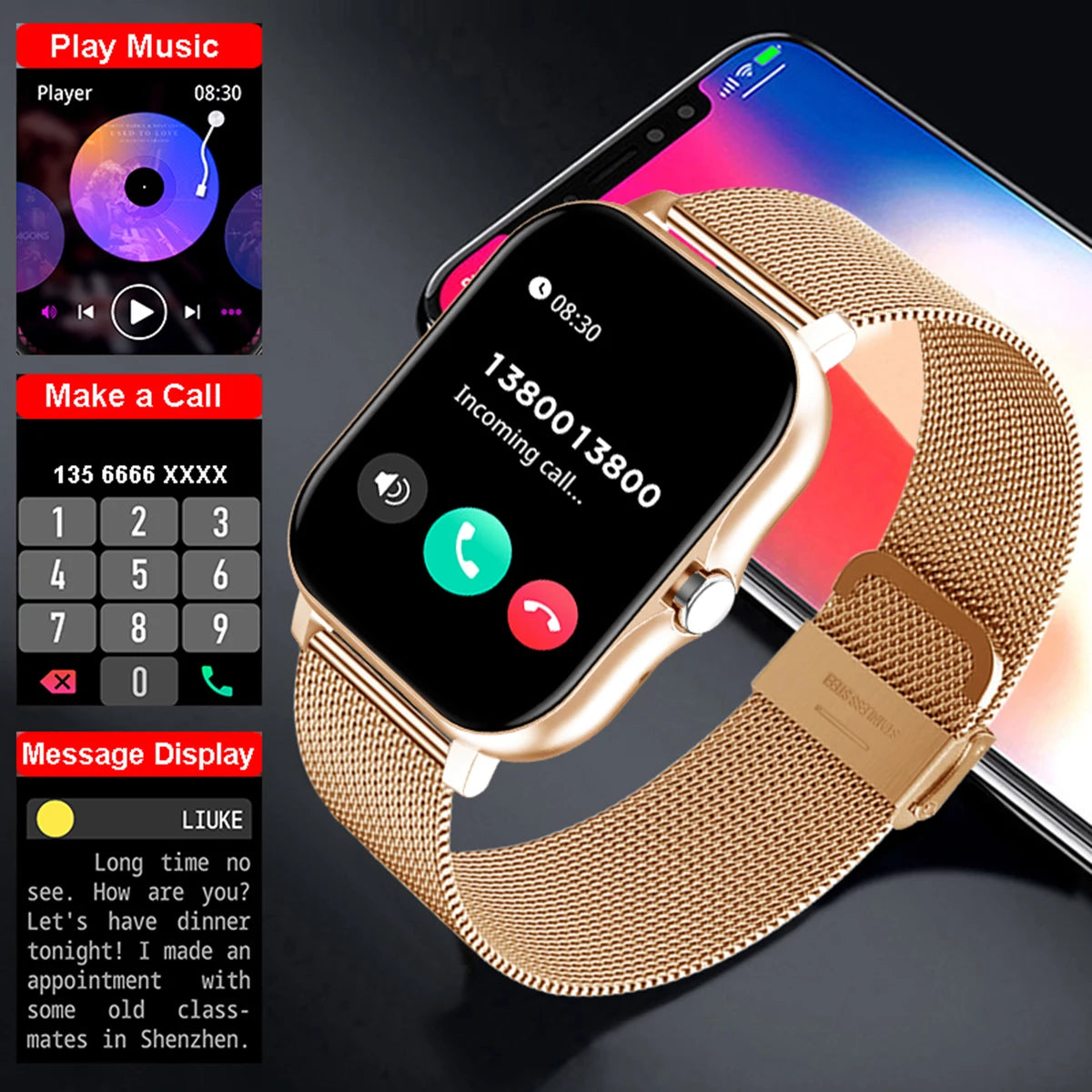 1.83" Waterproof Smart Watch – Answer Calls Sleep Monitoring Sports Pedometer for iPhone & Android