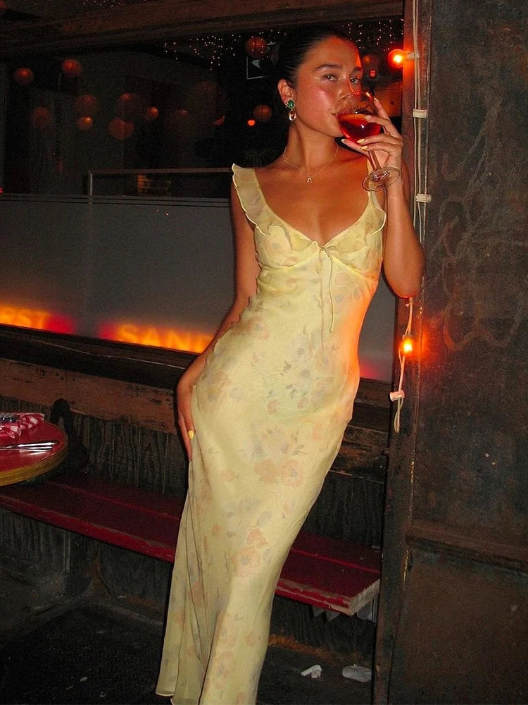 Floral Plunge Backless Maxi Dress — Sexy Fairy Beach Vacation Dress
