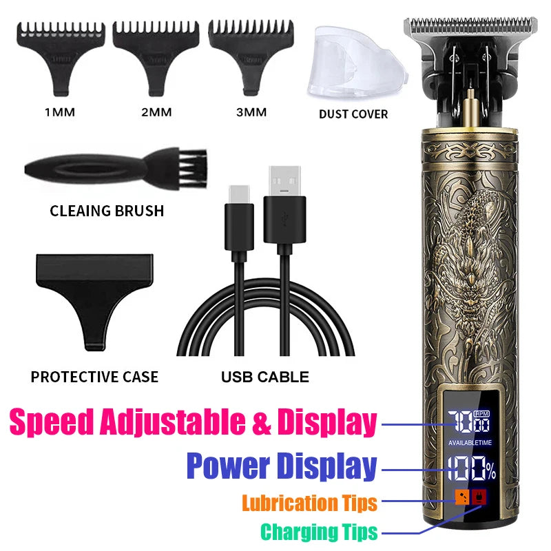 XMSJ Carving Hair Clipper – Metal Body, Engraved Design, Rechargeable Barber Trimmer