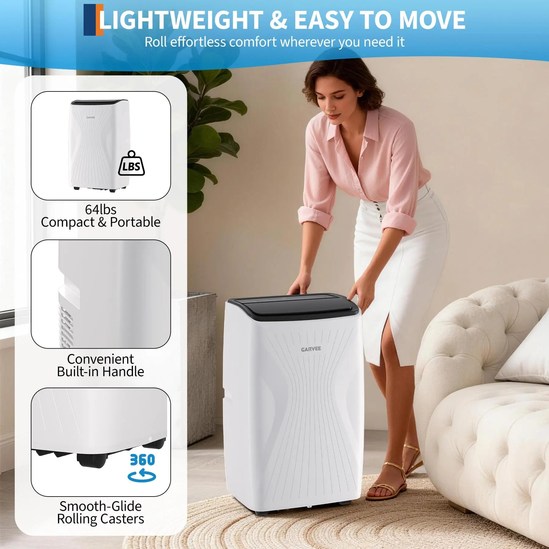 12,000 BTU Portable Air Conditioner — 3-in-1 Free-Standing AC with LED Display, 24H Timer, Remote & Window Kit for Home & Office up to 550 Sq Ft