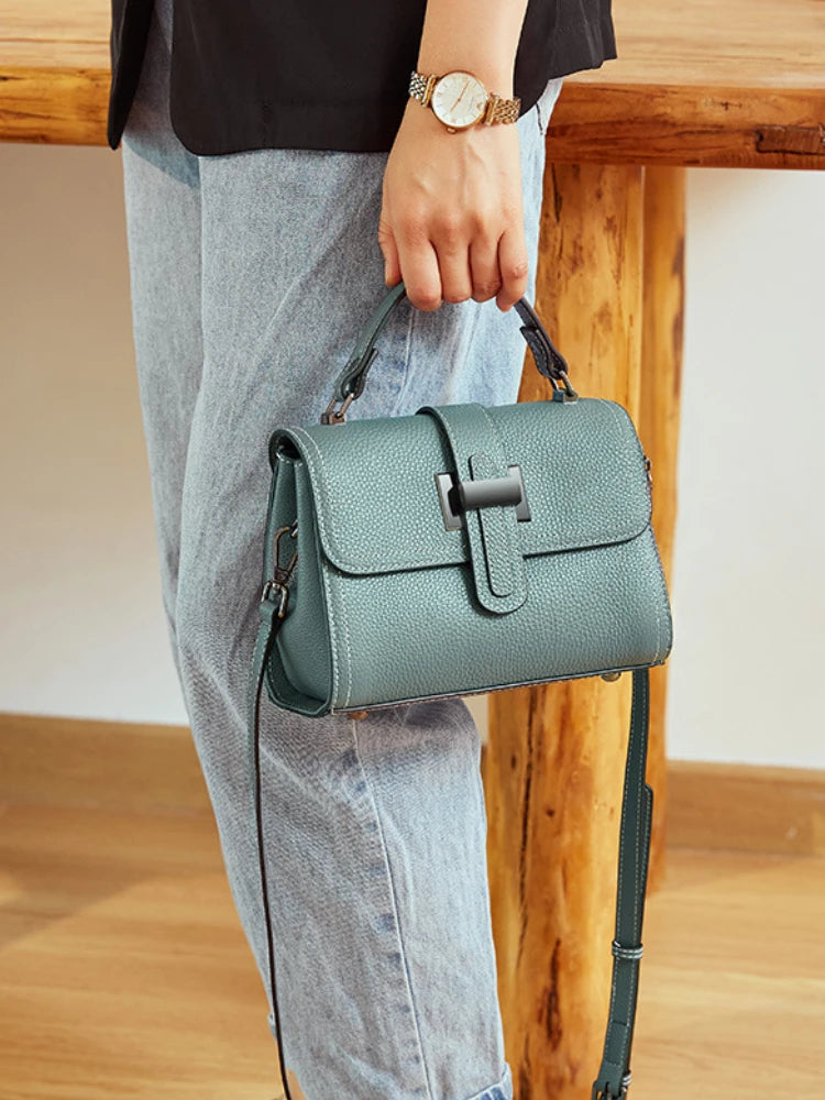 Genuine Cow Leather Square Satchel Shoulder Bag – All-Match Crossbody Messenger Handbag for Women