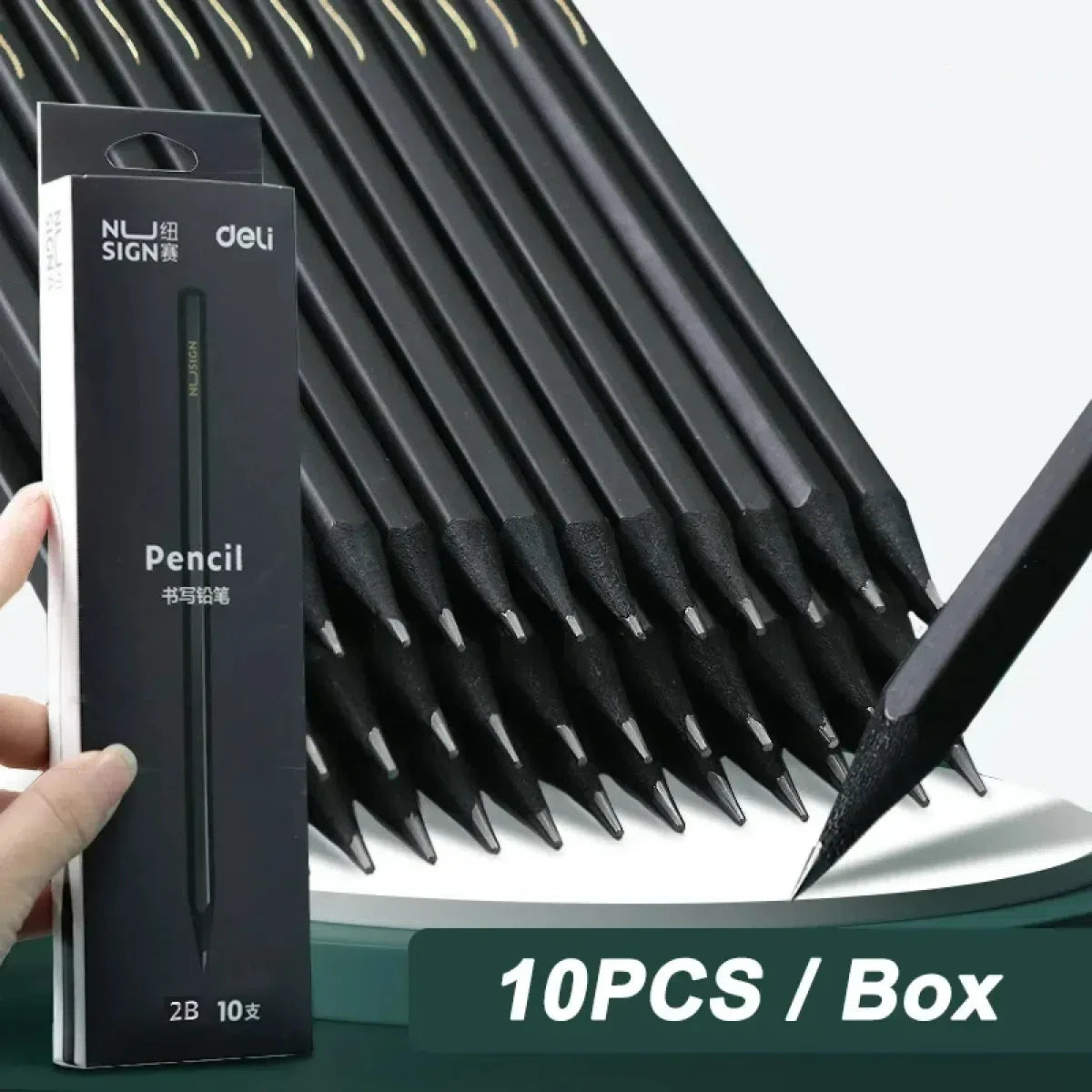 10-Pack Black Wooden Pencils, HB or 2B