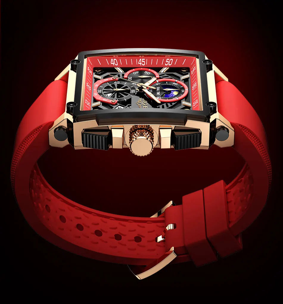 LIGE Men's Hollow Square Sport Watch | Fashion Silicone Strap Waterproof Quartz Wristwatch with Box