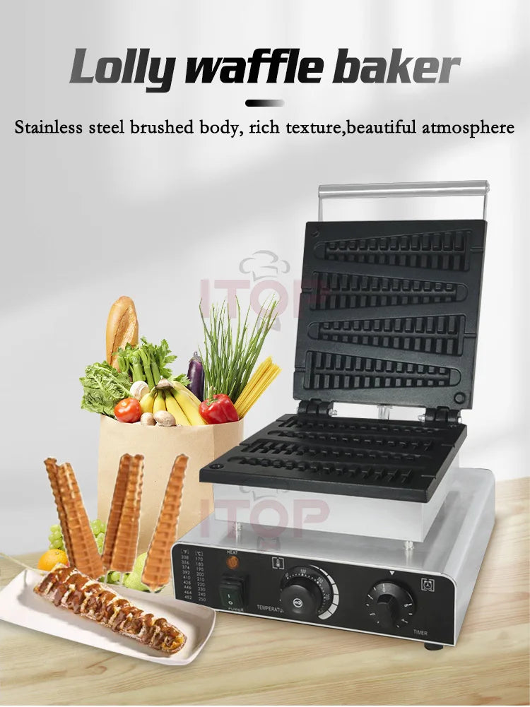 ITOP Electric Waffle Maker – Pine Tree Mould, Non-Stick Cast Iron Pan, Waffle Stick Machine, 110V/220V