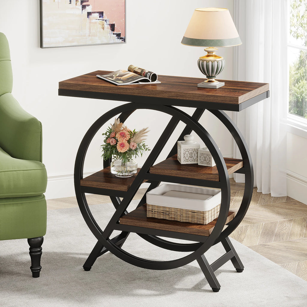 Tribesigns 3-Tier Narrow Side Table — Wood & Geometric Metal Frame