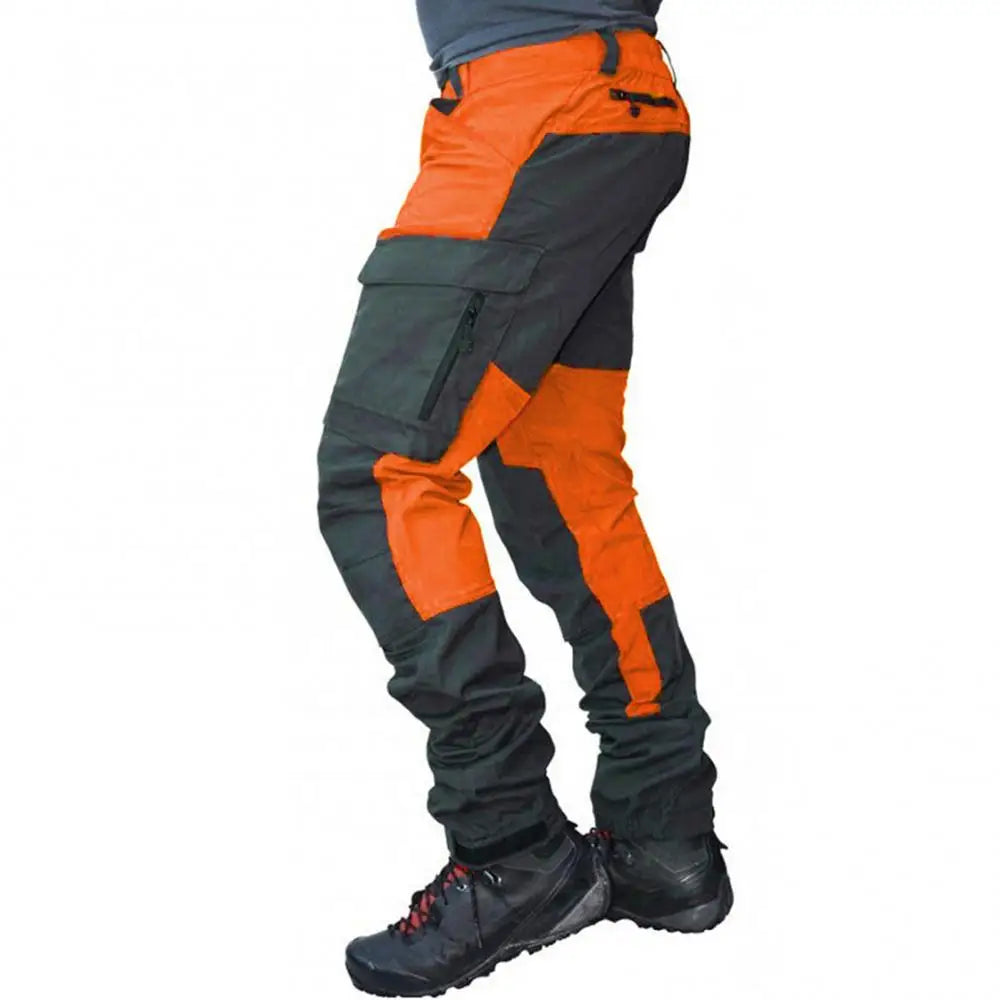 Men's Color-Block Cargo Pants with Multiple Pockets