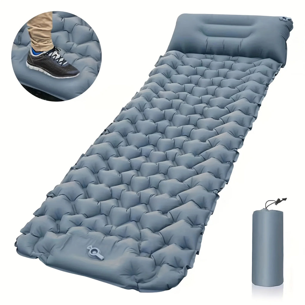 Camping Inflatable Sleeping Pad with Pillow – Ultralight Folding Air Cushion Mat for Hiking & Trekking