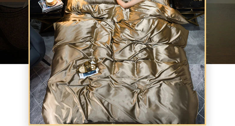 Pure 100% Silk Bedding Set – Luxury Soft Duvet Cover, Bed Sheet & Pillowcases, Twin to King