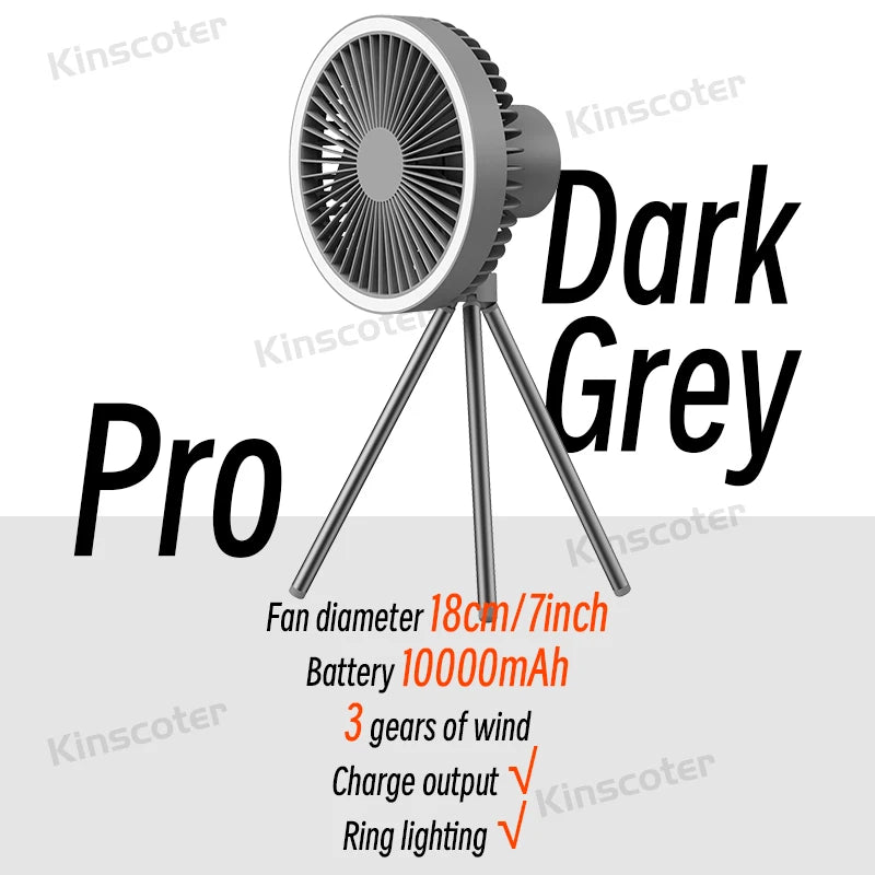 10000mAh Camping Fan – Rechargeable Portable Wireless Ceiling Fan with Power Bank & LED Lighting Tripod