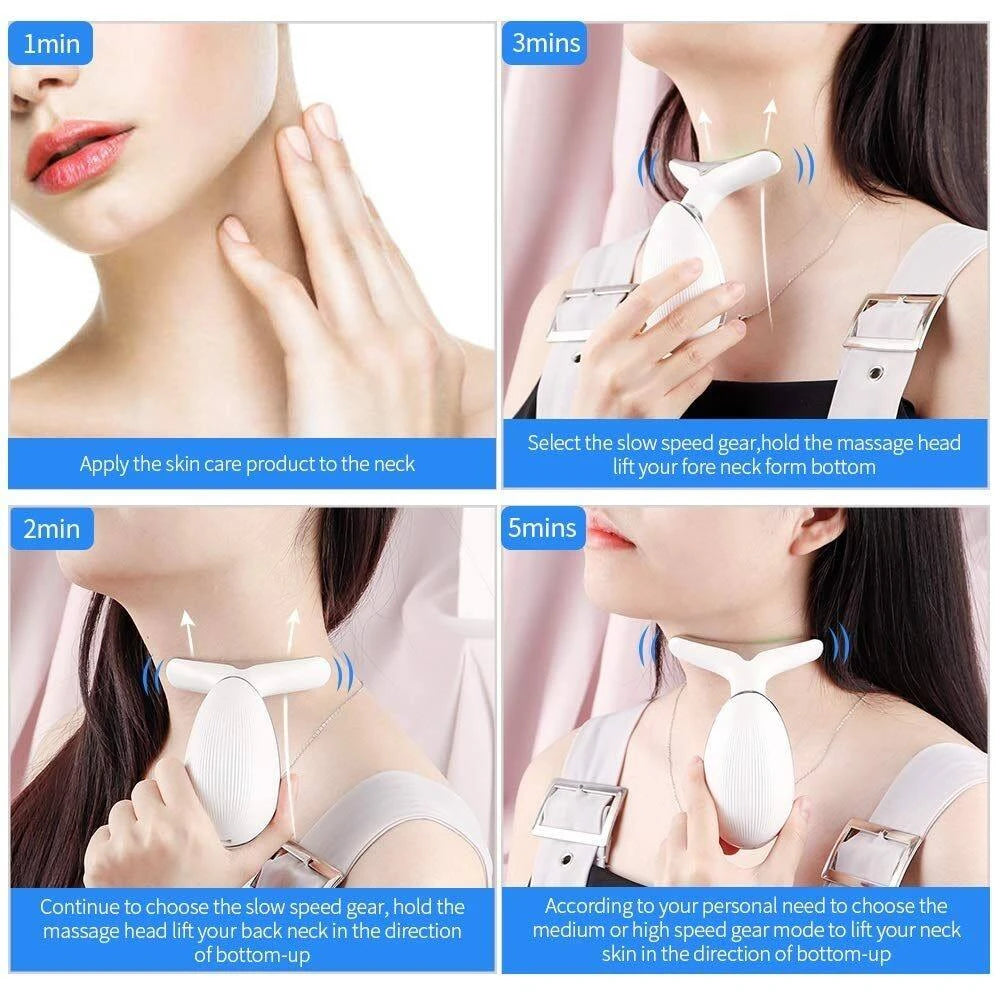 CAMMUO Microcurrent Neck & Face Lifting Massager – Sonic Vibration Anti-Aging Skin Rejuvenation Device