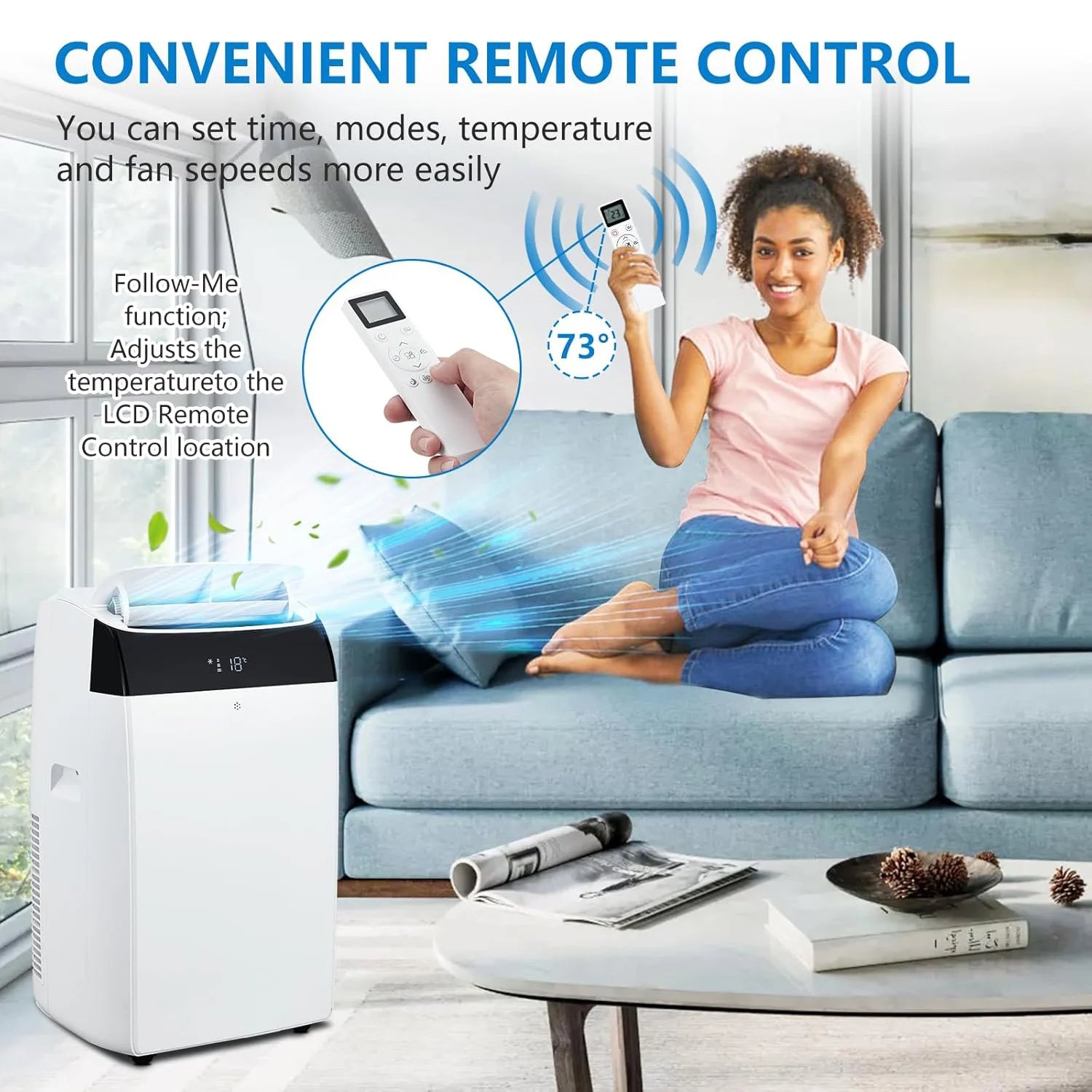 14,000 BTU Portable Air Conditioner — 3-in-1 Free-Standing AC Unit with Fan, Dehumidifier, Remote & Sleep Mode