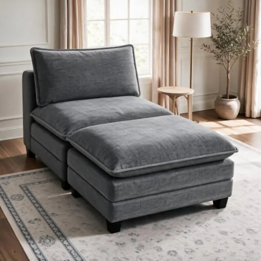 Deep-Seat Chenille Chaise Lounge with Ottoman