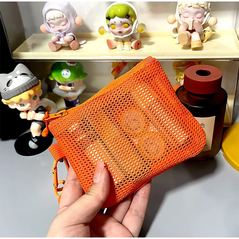 Travel Makeup Storage Bags New Mesh Coin Purse Simple Portable Mini Bag Multi-purpose Square Bag Double-layer Zipper Card Holder