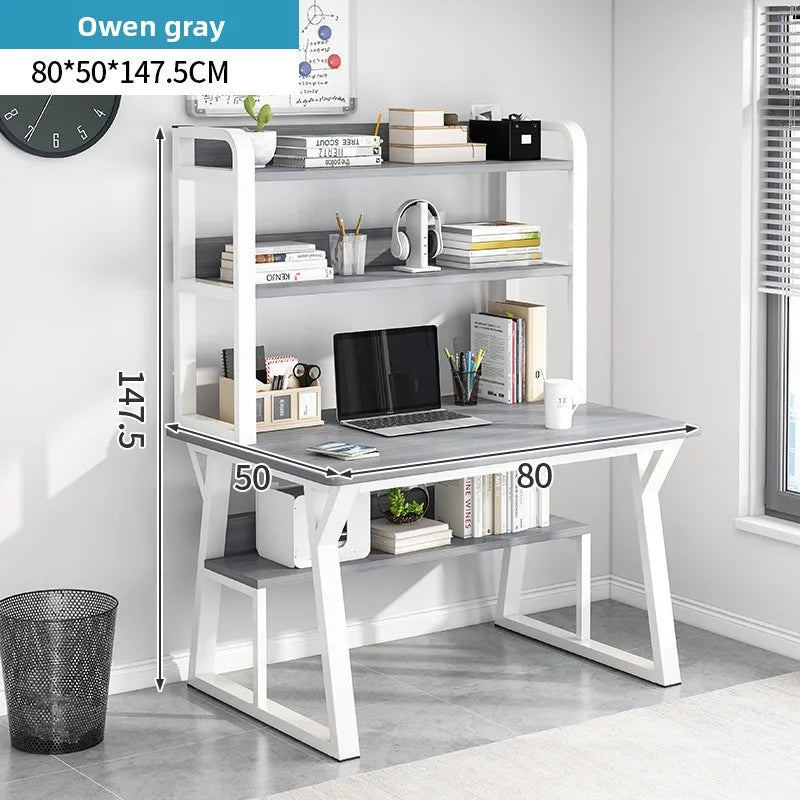 Computer Desk with Integrated Bookshelf — Simple Wood Writing Desk for Small Apartments, Multiple Sizes & Finishes