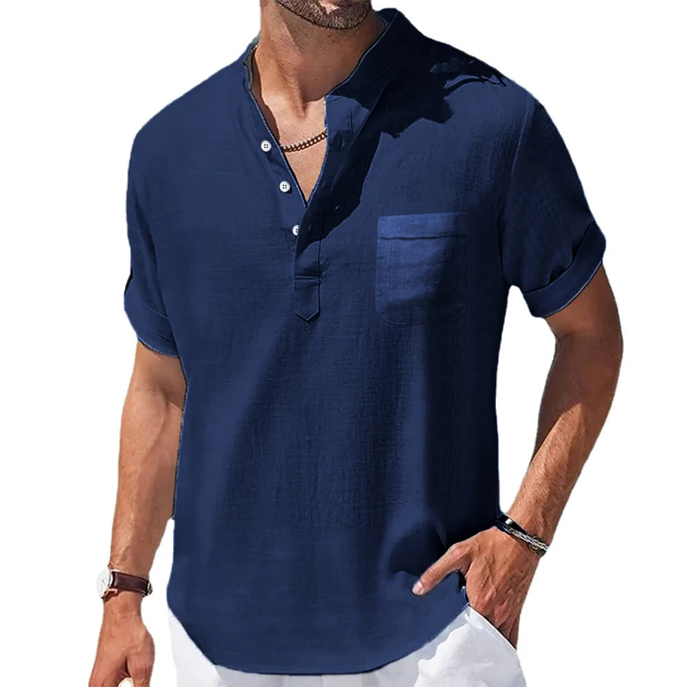 Men's Casual Linen Short Sleeve Shirt — Lightweight Summer Button-Down