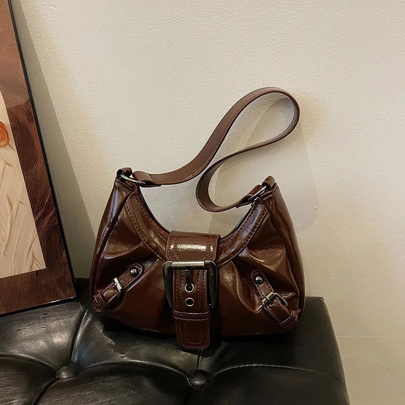 Y2K Retro Pleated Hobo Shoulder Bag – Maillard Style Underarm Clutch for Women