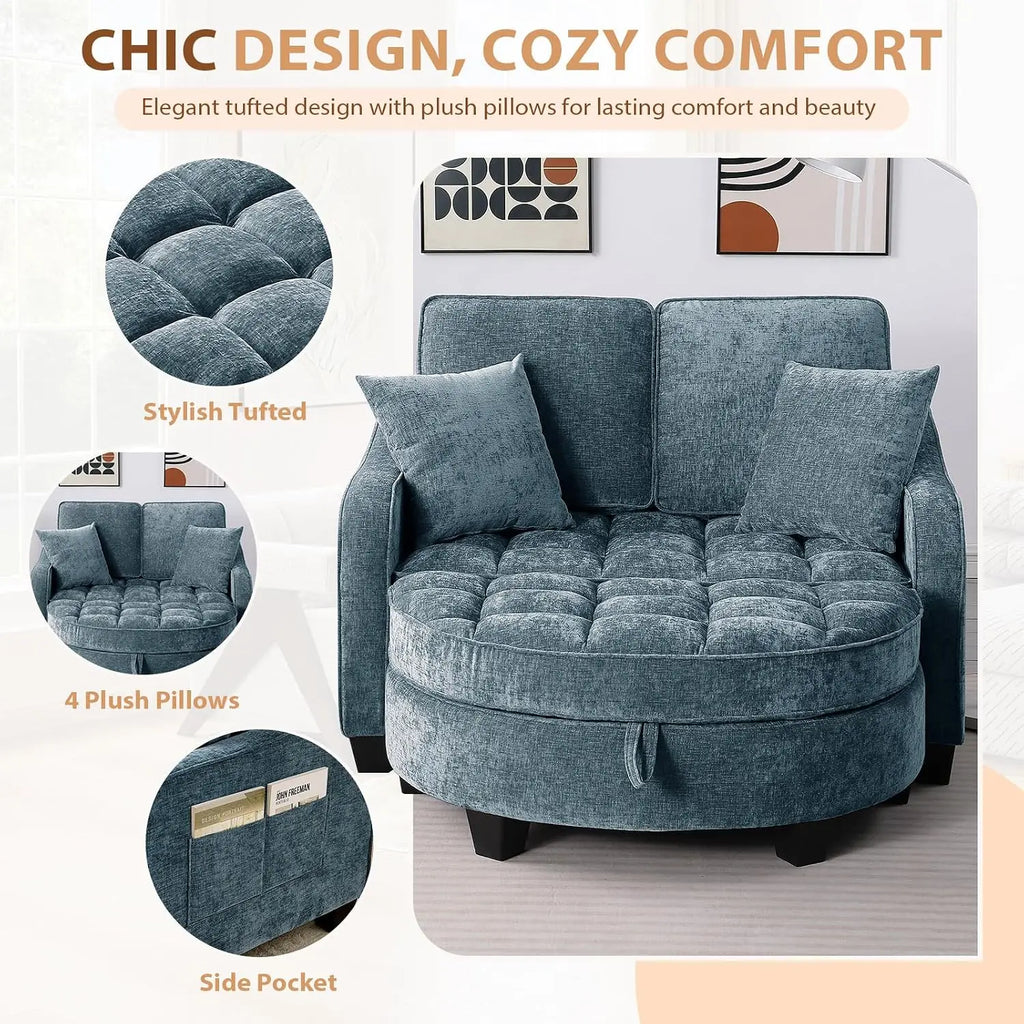 Chenille Reclining Chaise Lounge with Storage Ottoman