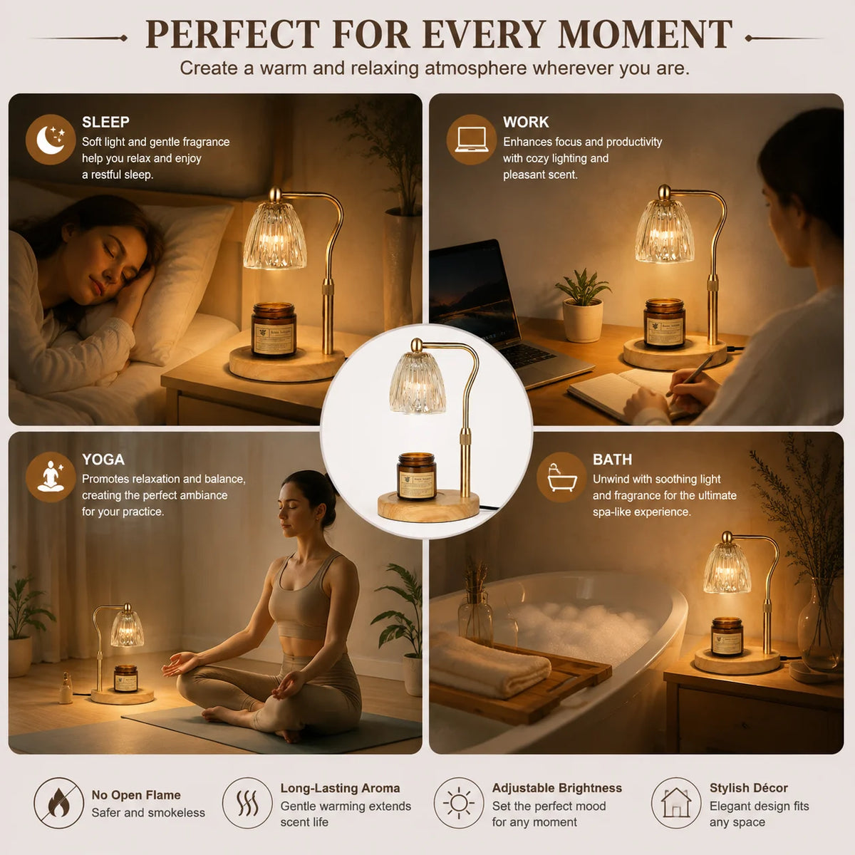 Dimmable 50W Candle Warmer Lamp with Glass Shade