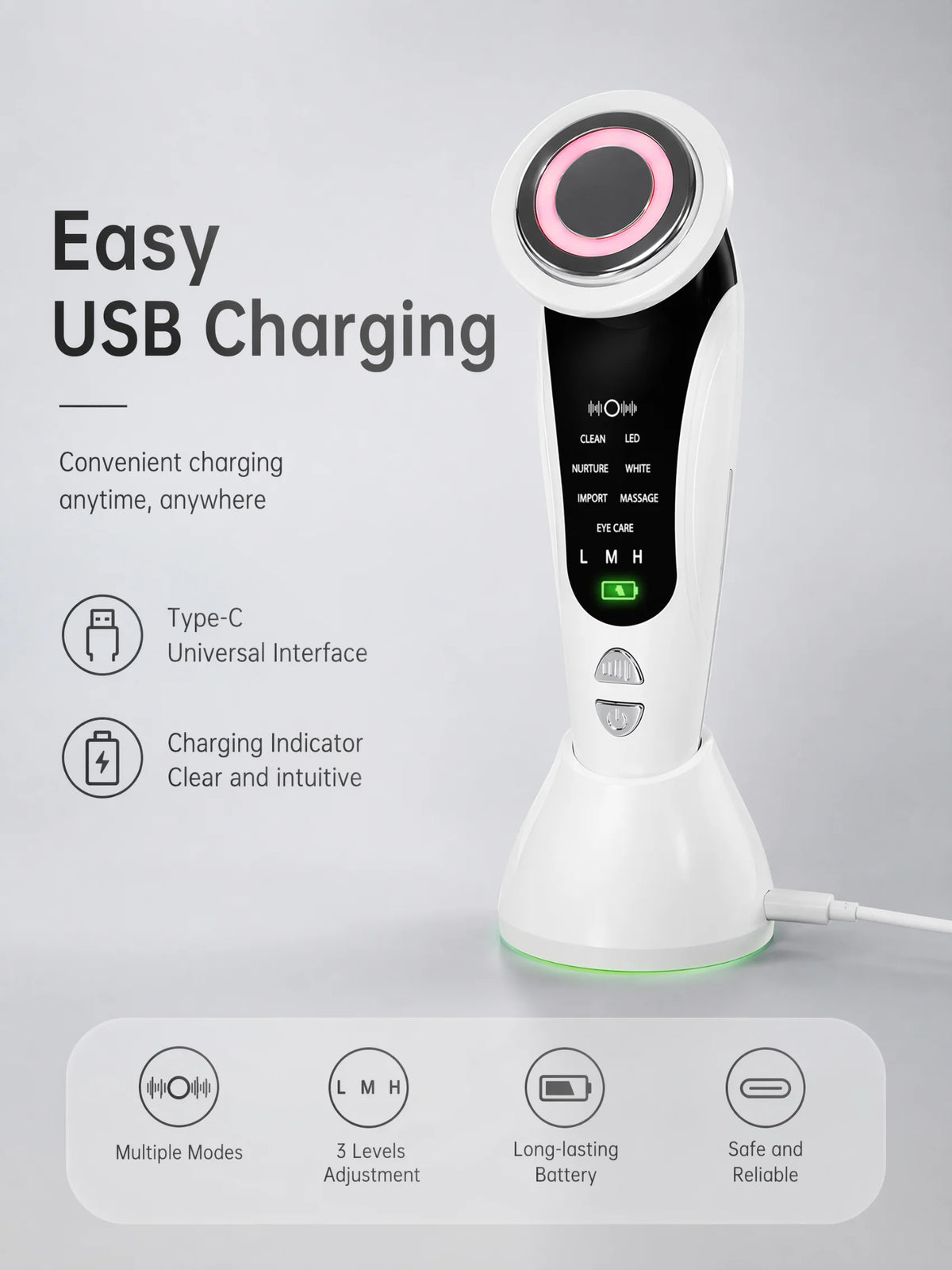 7-in-1 LED Facial Beauty Device – Cleansing, Serum Infusion, LED Light Therapy & Eye Care Massager