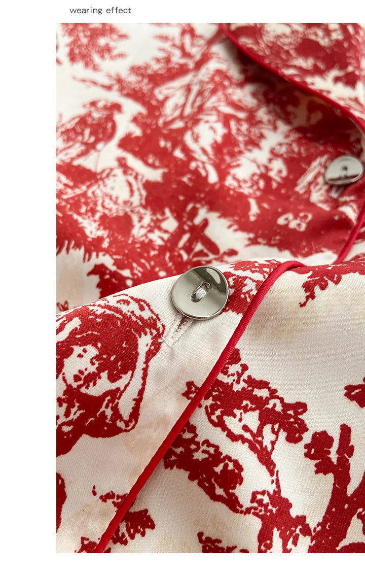 Women's Floral Print Satin 2-Piece Pajama Set | Loose Lounge Wear Homewear Suit