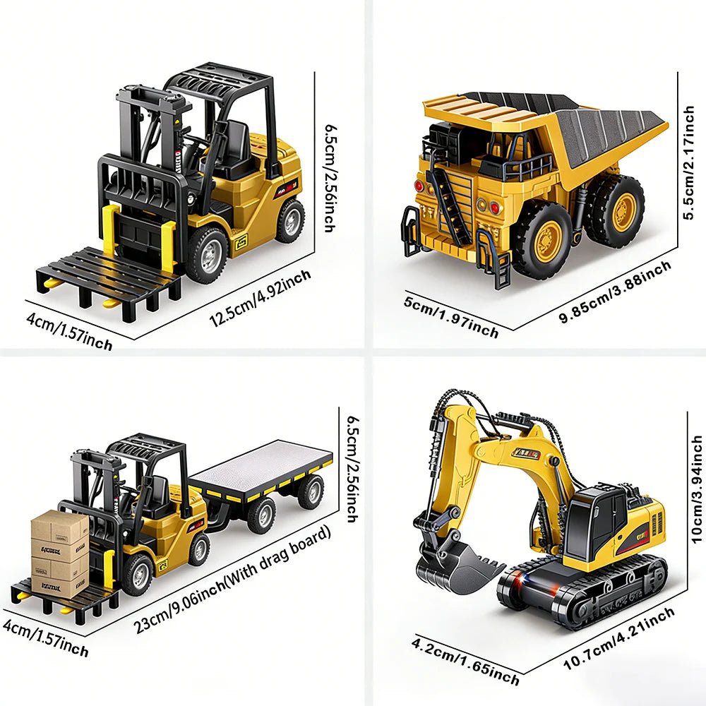 1:64 Mini RC Crane & Forklift 2-in-1 – Bluetooth Alloy Toy Car with Trailer