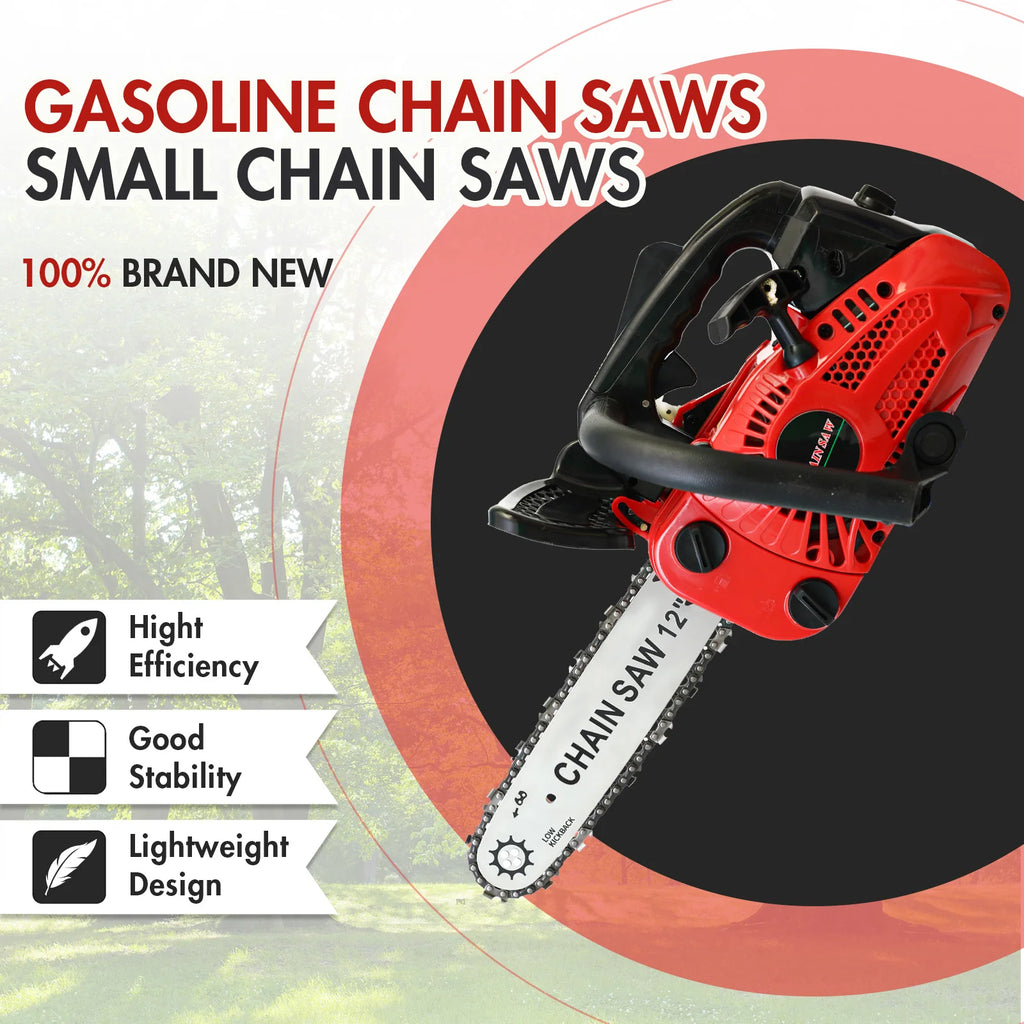 12-Inch Portable Gas Chainsaw — 1KW, 25.4CC, Lightweight for Tree & Branch Cutting