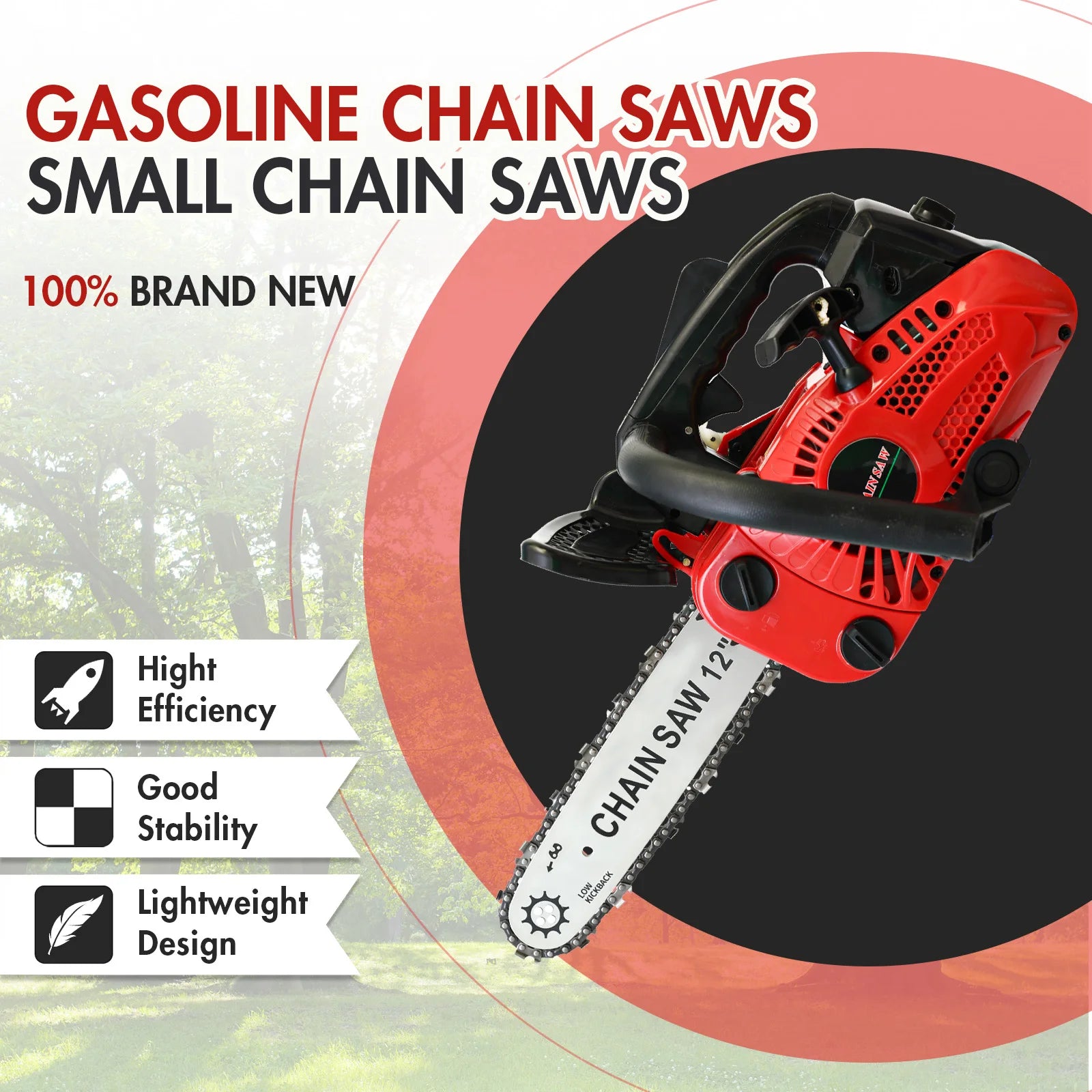 12-Inch Portable Gas Chainsaw — 1KW, 25.4CC, Lightweight for Tree & Branch Cutting