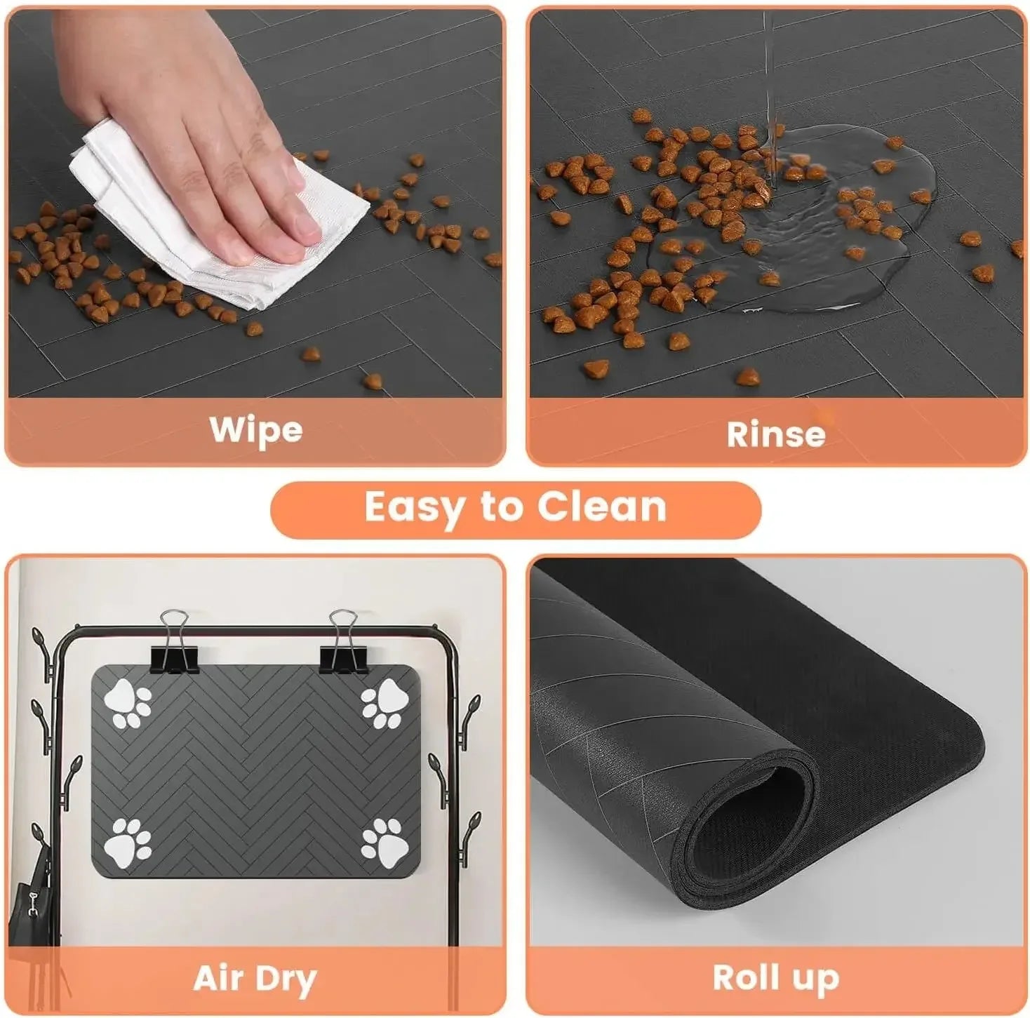 Absorbent Quick-Dry Pet Feeding Mat with Rubber Backing