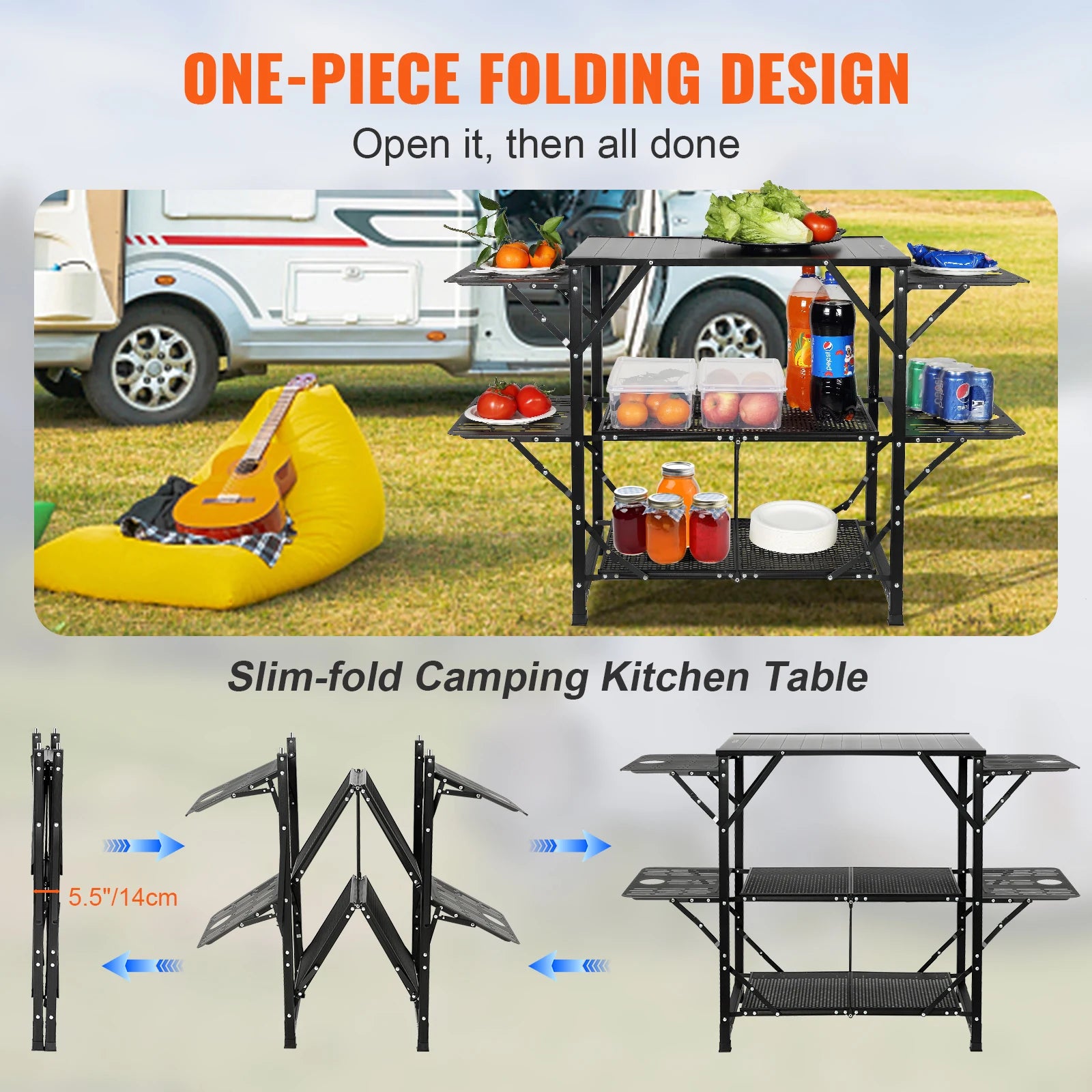 SucceBuy Folding Camping Kitchen Table — Portable Aluminum Cook Station for Outdoor BBQ & Picnics