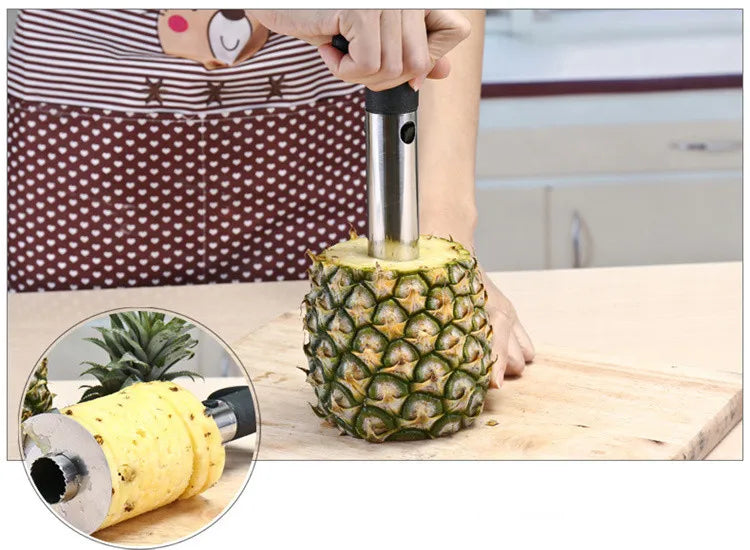 Slice a Pineapple in Seconds. — Stainless Steel Pineapple Slicer & Peeler | Cutter, Corer & Parer Knife, 24x10cm, Green, Black & Yellow