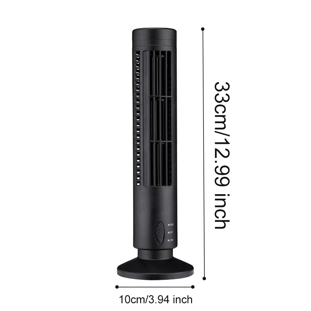 LED Bladeless Tower Fan — USB Powered, 2-Speed, Safe for Kids & Pets, Space-Saving Design