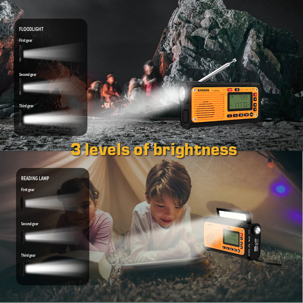 XHDATA D-608WB Emergency Crank Weather Radio — NOAA, Solar & Hand Crank Powered