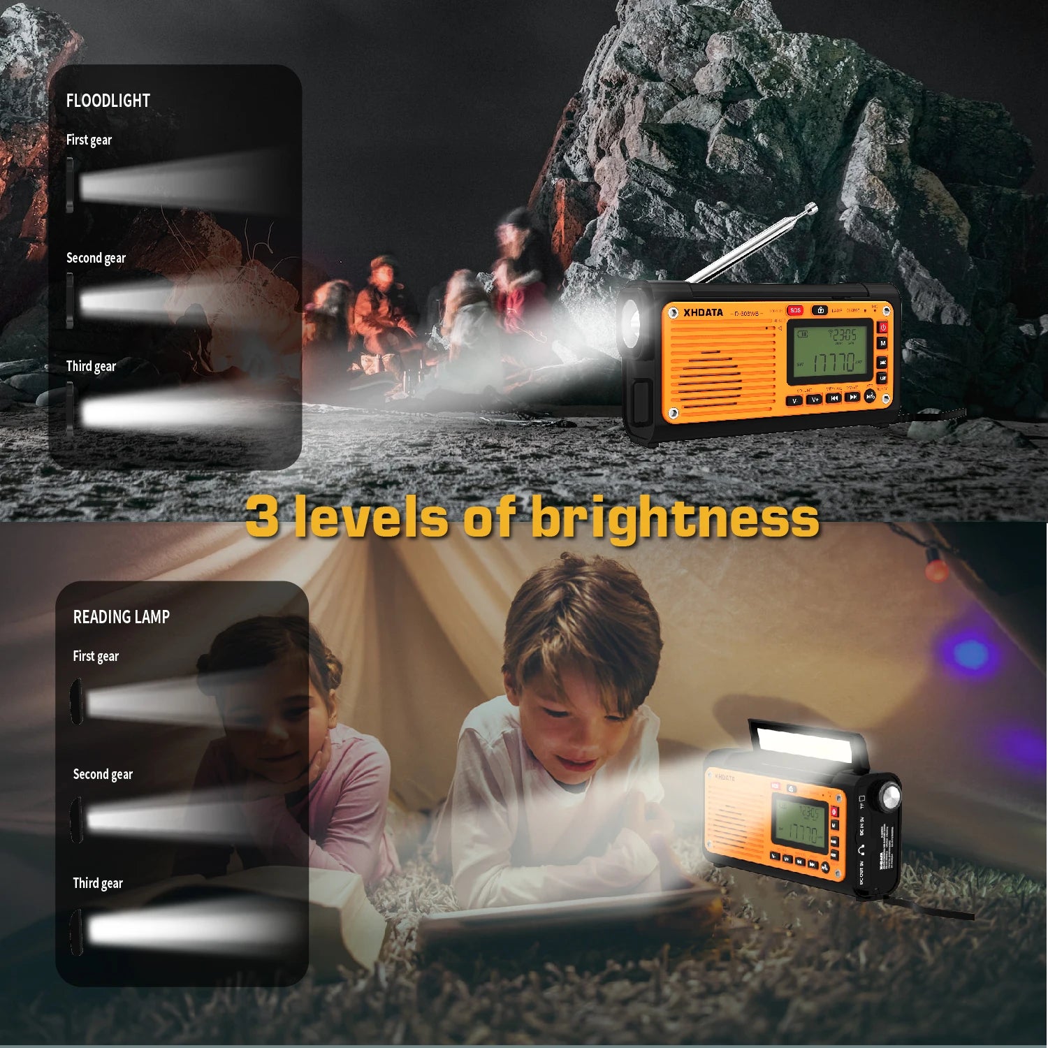 XHDATA D-608WB Emergency Crank Weather Radio — NOAA, Solar & Hand Crank Powered