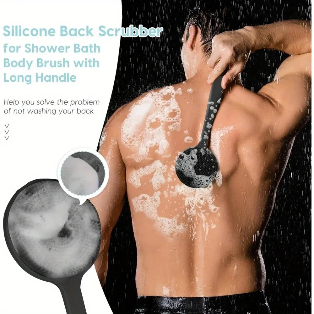 Silicone Back Scrubber Brush – Long Handle Double-Sided Body Deep Cleansing & Exfoliating Massage