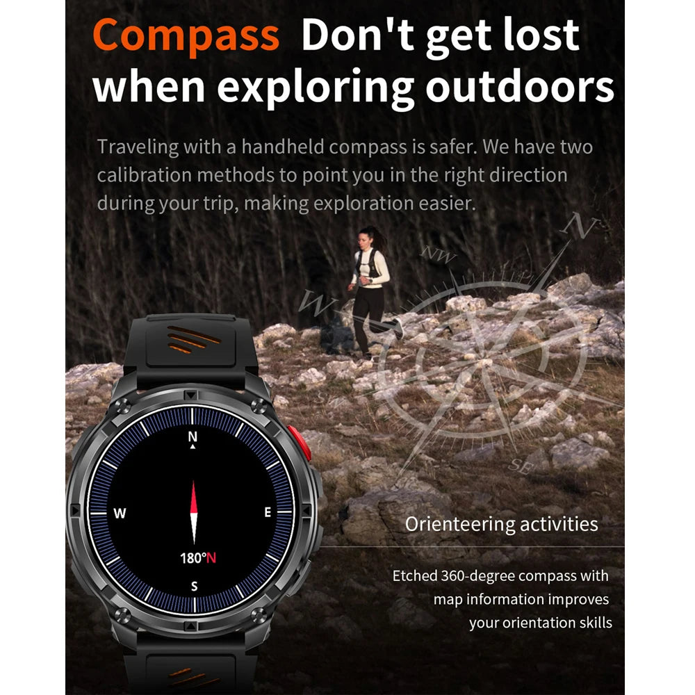 T-Rex3 Pro GPS Military Smartwatch – 1100mAh, 5ATM Waterproof, Sports Run Tracker & Compass